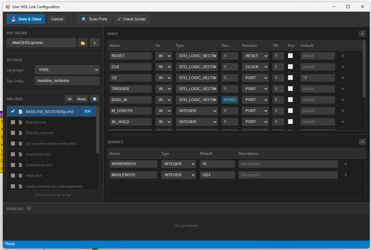User HDL Link Configuration
