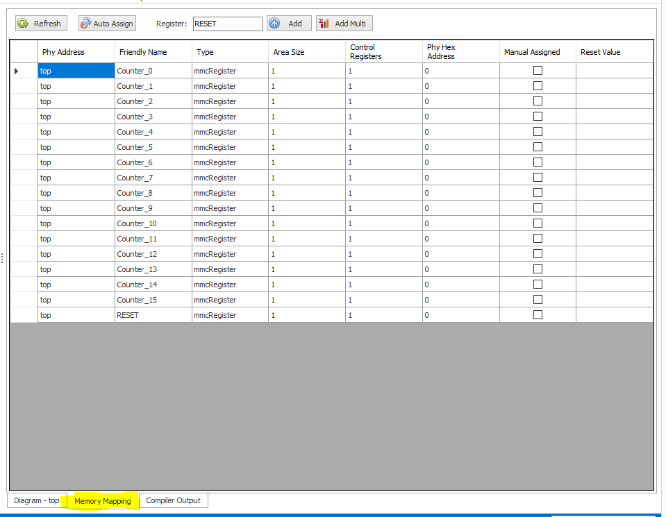 Memory Mapping Tab Initial