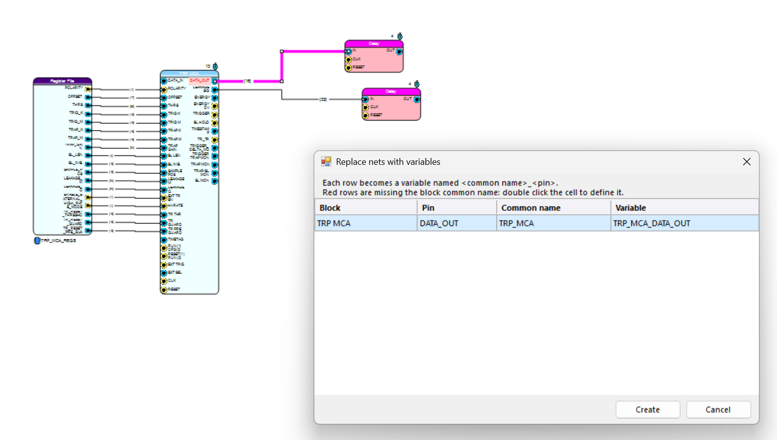 Replace net with variable